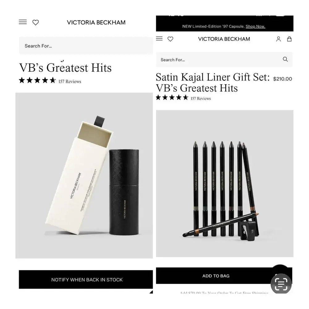 Victoria Beckham Beauty Satin Kajal Liner Gift Set: 8 VB's Greatest Hits. NEW!